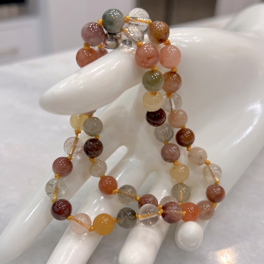 Multi Rutilated Quartz Bead Sterling Silver 18” Necklace with Magnetic Clasp